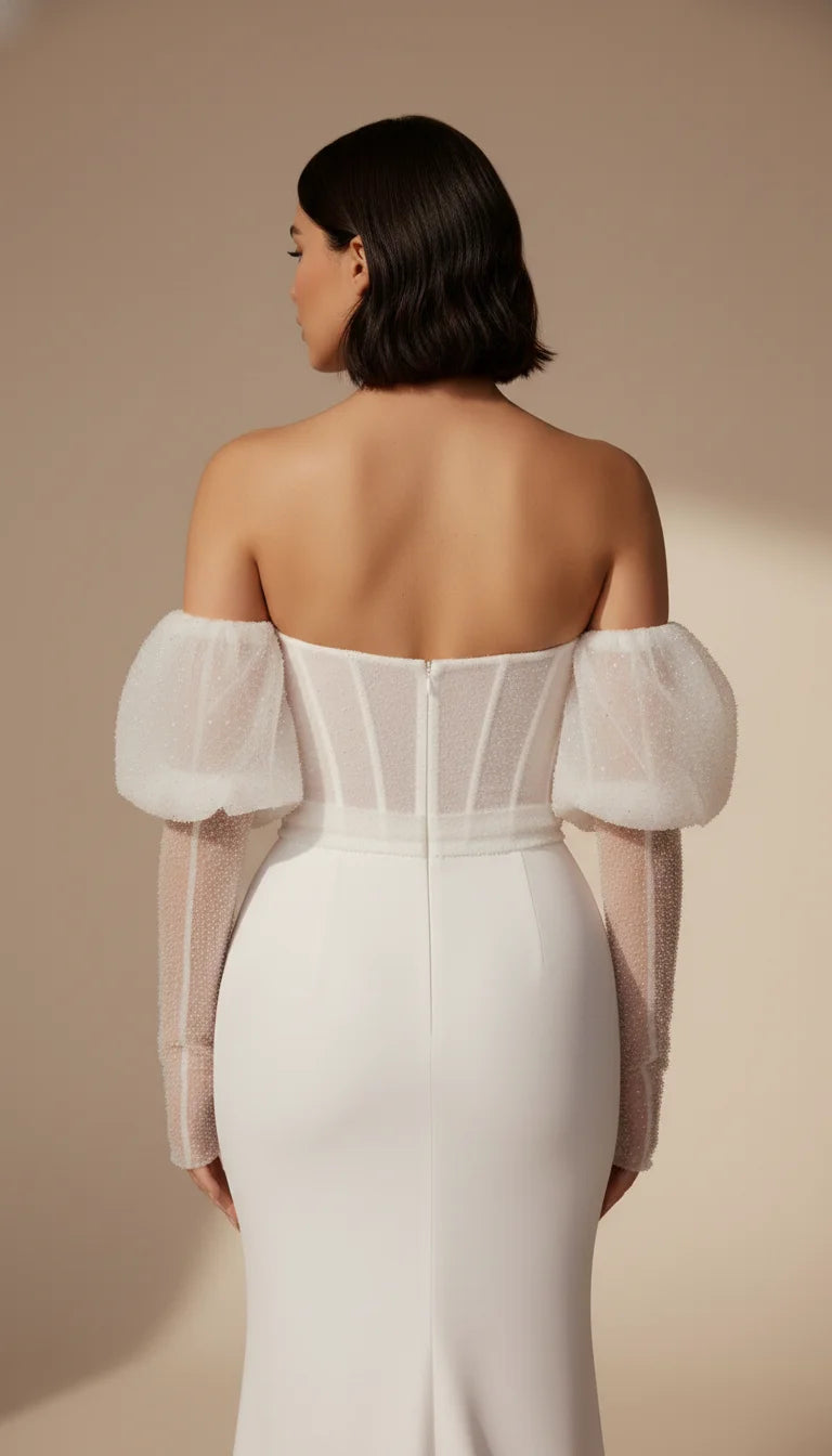 Robe Corset Mariée Crêpe Perles - Vue dos