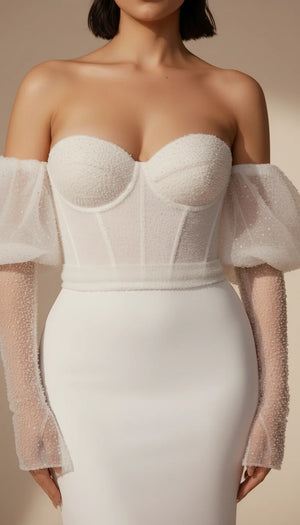 Robe Corset Mariée Crêpe Perles - Vue face