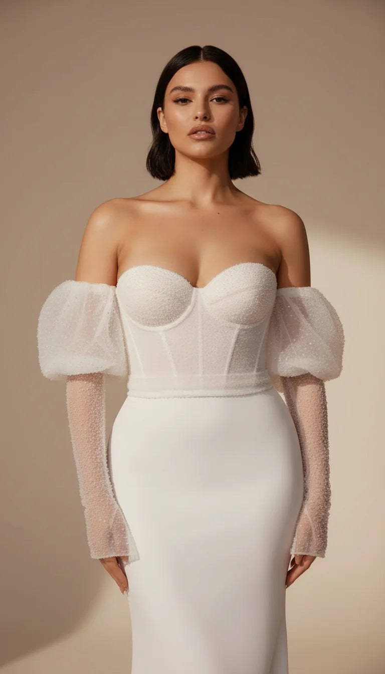 Robe Corset Mariée Crêpe Perles