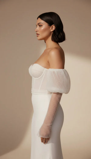 Robe Corset Mariée Crêpe Perles - Vue profil