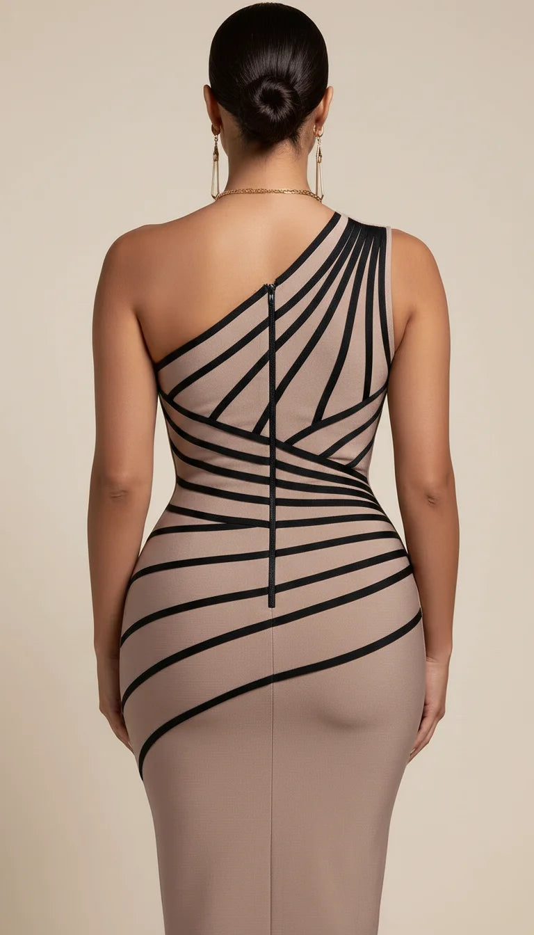Robe Corset Midi Asymétrique Beige Clair - Vue dos