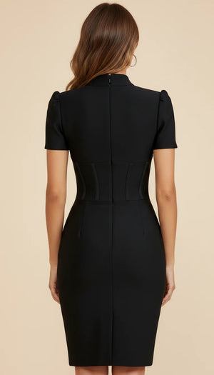 Robe Corset Midi Boutonnée Noire - Vue dos