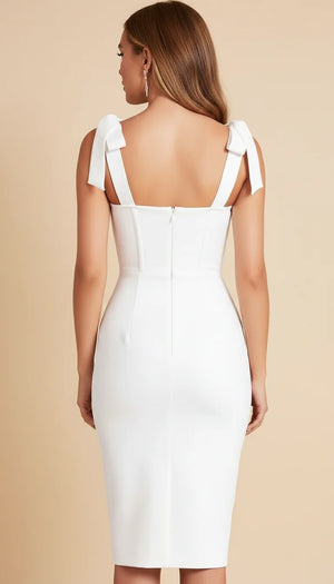 Robe Corset Midi Bretelles Nouées Blanc Pur - Vue dos