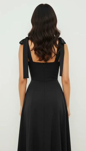 Robe Corset Midi Bretelles Nouées Noire - Vue dos