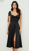 Robe Corset Midi Bretelles Nouées Noire