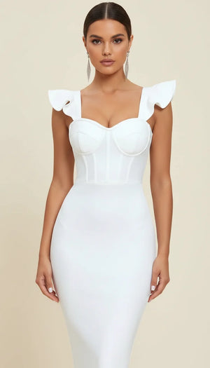 Robe Corset Midi Bretelles Volants Blanc Pur - Vue principale