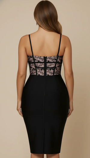 Robe Corset Midi Dentelle Noire - Vue dos