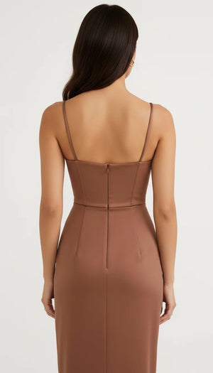 Robe Corset Midi Drapée Chocolat - Vue dos