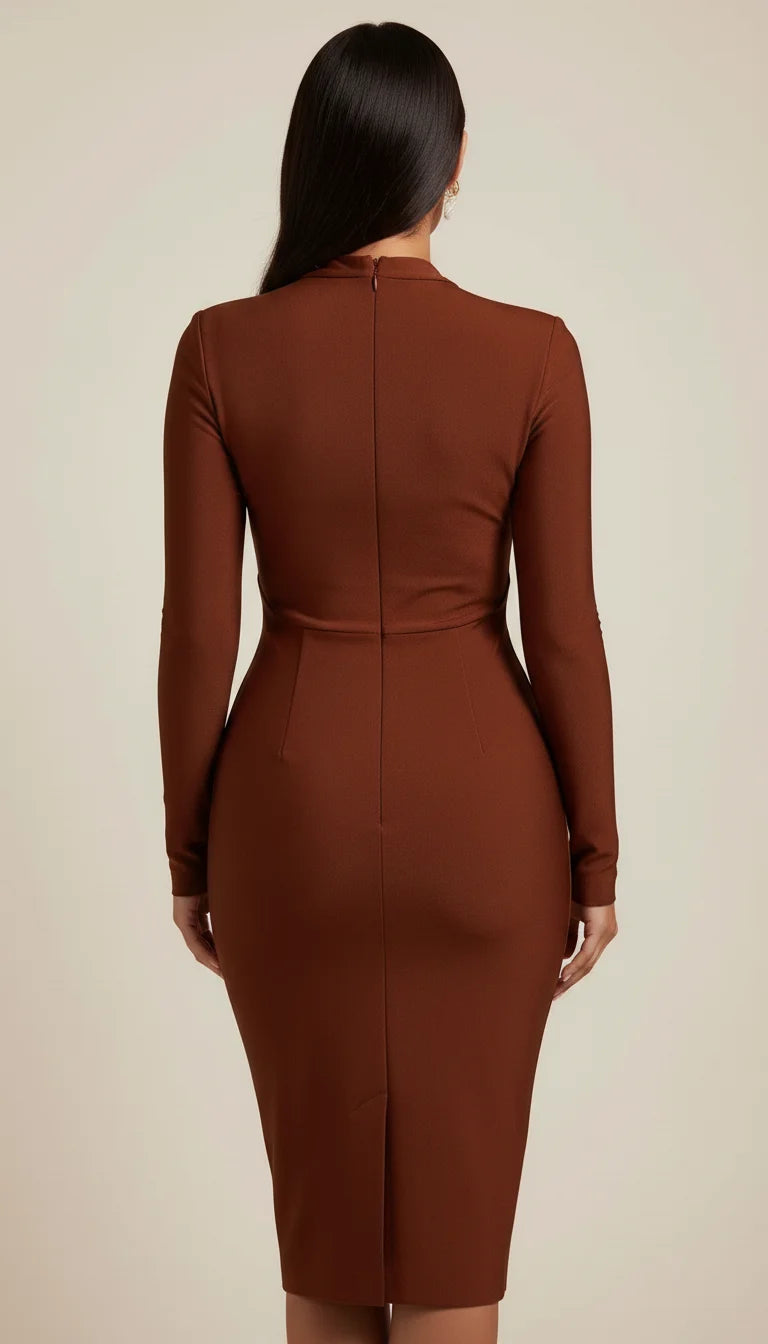 Robe Corset Midi Sculptante Marron Chocolat - Vue dos