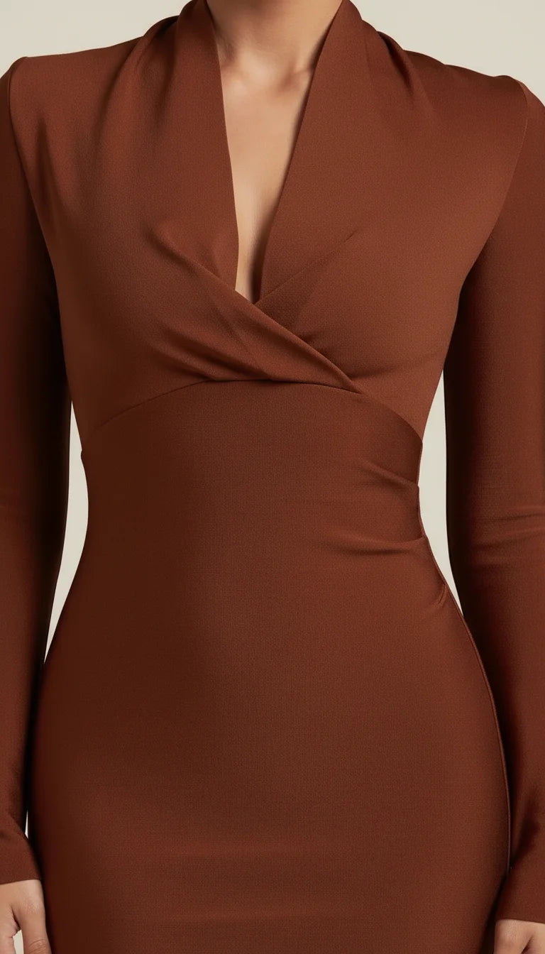 Robe Corset Midi Sculptante Marron Chocolat - Vue face