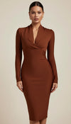 Robe Corset Midi Sculptante Marron Chocolat