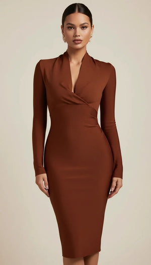 Robe Corset Midi Sculptante Marron Chocolat - Vue principale