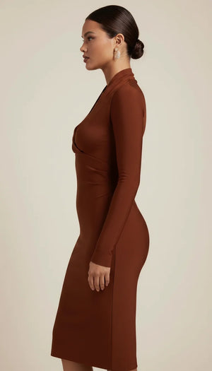 Robe Corset Midi Sculptante Marron Chocolat - Vue profil