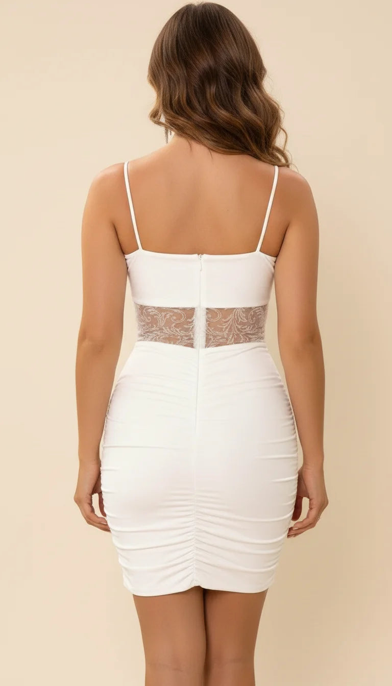 Robe Corset Mini Dentelle Blanche - Vue dos