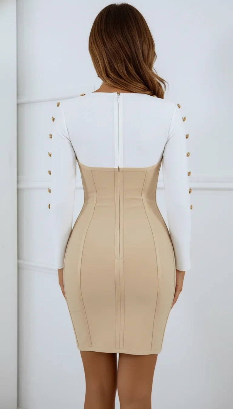 Robe Corset Moulante Bicolore Boutonnée - Vue dos