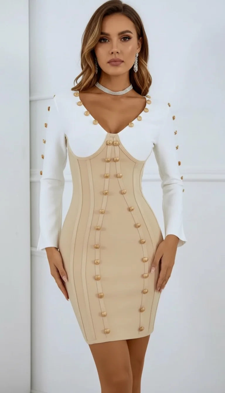 Robe Corset Moulante Bicolore Boutonnée - Vue principale