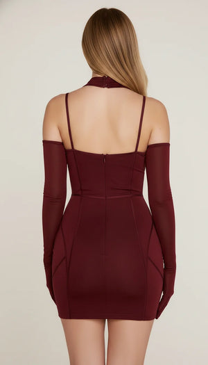 Robe Corset Moulante Maille Bordeaux - Vue dos