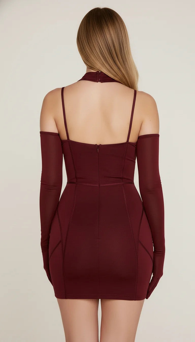 Robe Corset Moulante Maille Bordeaux - Vue dos