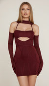 Robe Corset Moulante Maille Bordeaux
