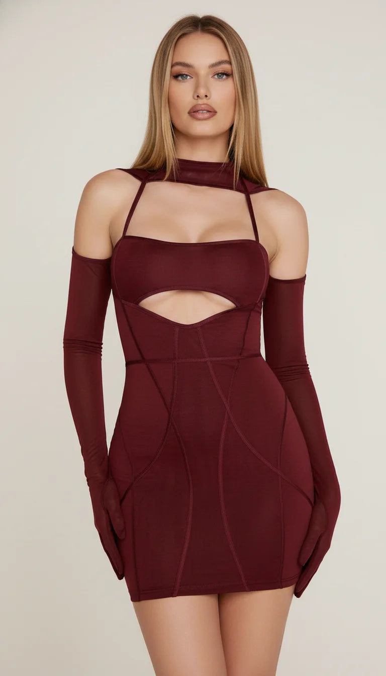 Robe Corset Moulante Maille Bordeaux - Vue principale
