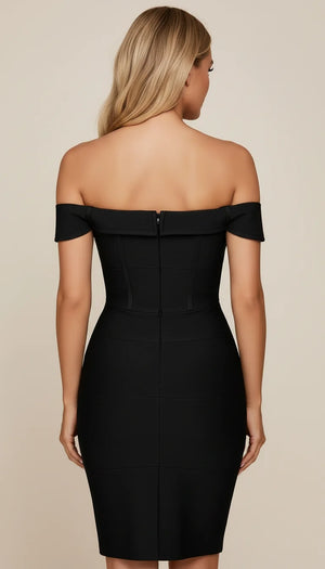 Robe Corset Noire Épaules Dénudées - Vue dos