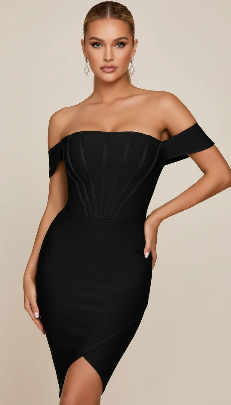 Robe Corset Noire Épaules Dénudées - Vue principale