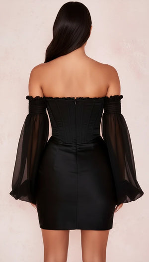 Robe Corset Noire Manches Voile - Vue dos