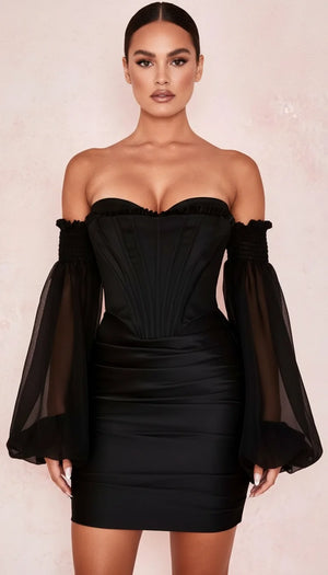 Robe Corset Noire Manches Voile - Vue principale