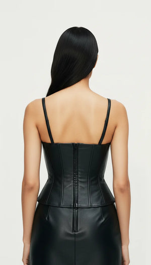 Robe Corset Noire Simili Cuir À Lacets - Vue dos