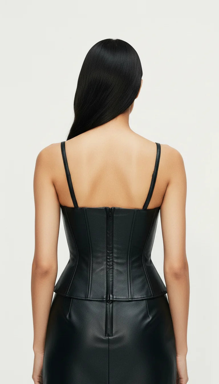 Robe Corset Noire Simili Cuir À Lacets - Vue dos