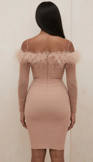 Robe Corset Plumes Nude Rosé - Vue dos