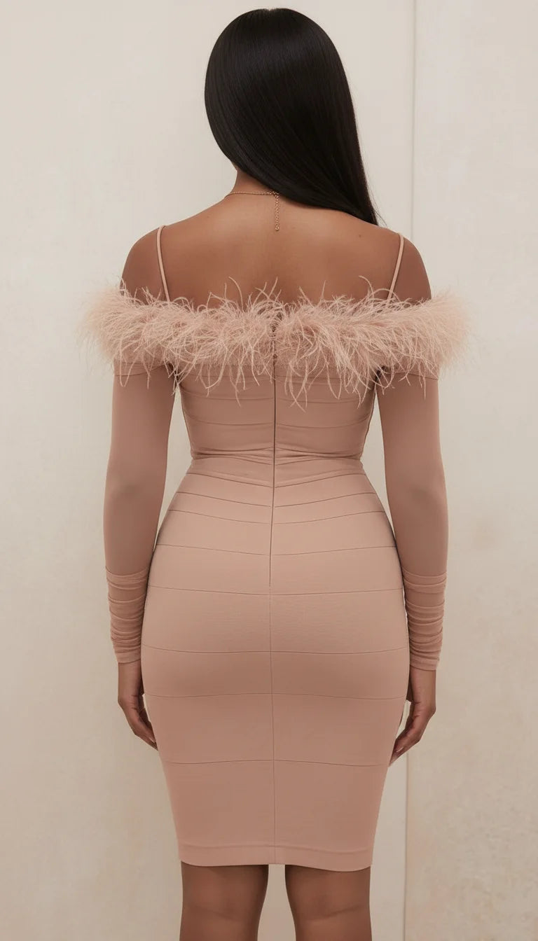 Robe Corset Plumes Nude Rosé - Vue dos