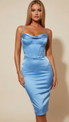Robe Corset Satin Bleu Azur