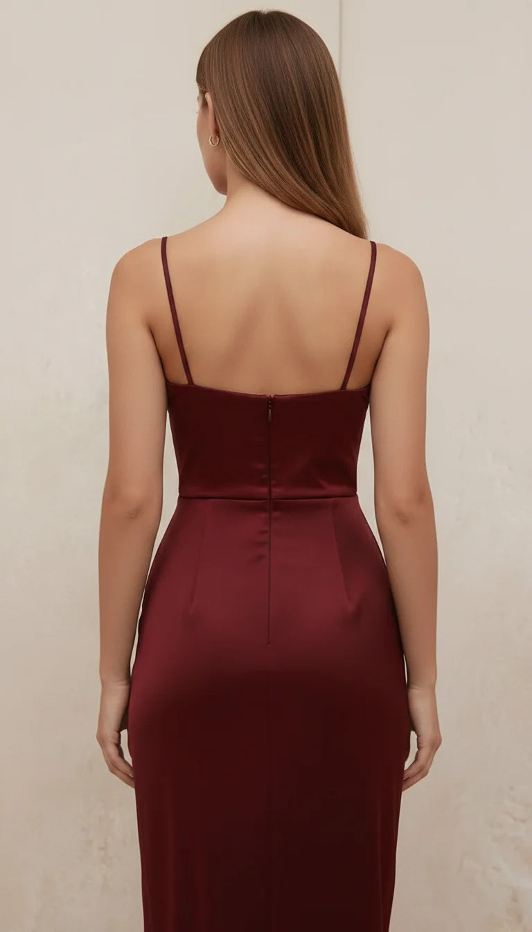 Robe Corset Satin Bordeaux Col Bénitier - Vue dos