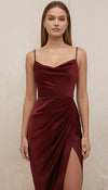 Robe Corset Satin Bordeaux Col Bénitier