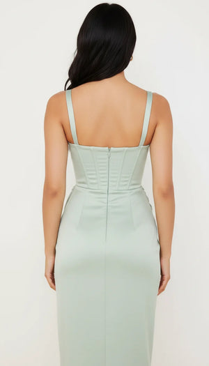 Robe Corset Satin Drapée Vert d'Eau - Vue dos