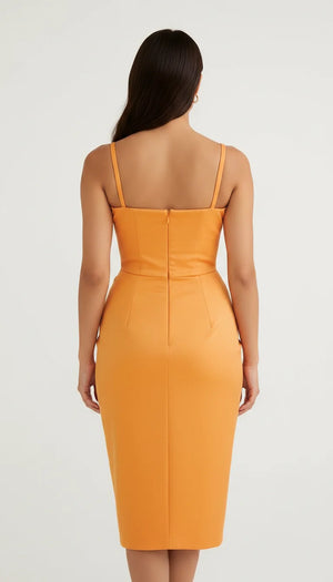 Robe Corset Satin Orange Mandarine - Vue dos