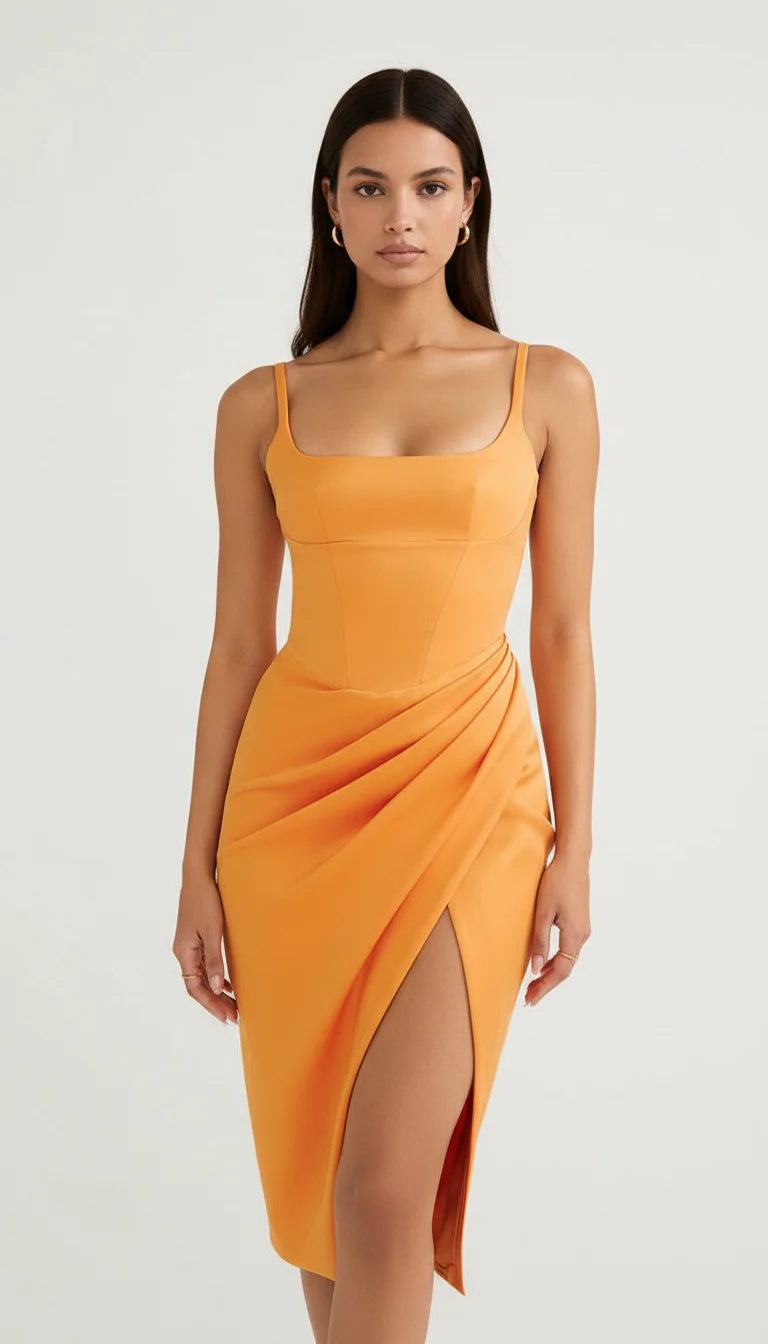 Robe Corset Satin Orange Mandarine