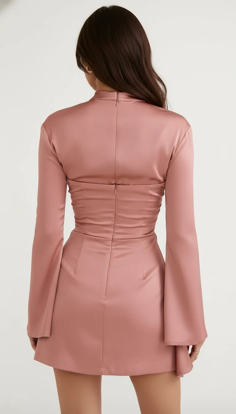 Robe Corset Satiné Découpes Rose Saumoné - Vue dos