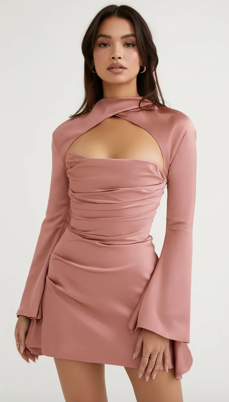 Robe Corset Satiné Découpes Rose Saumoné - Vue principale