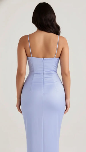 Robe Corset Satinée Bleu Lavande Pâle - Vue dos