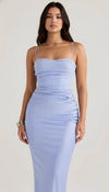 Robe Corset Satinée Bleu Lavande Pâle