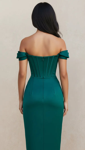 Robe Corset Satinée Vert Émeraude - Vue dos