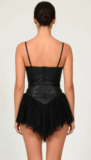 Robe Corset Simili Cuir Dentelle Noire - Vue dos
