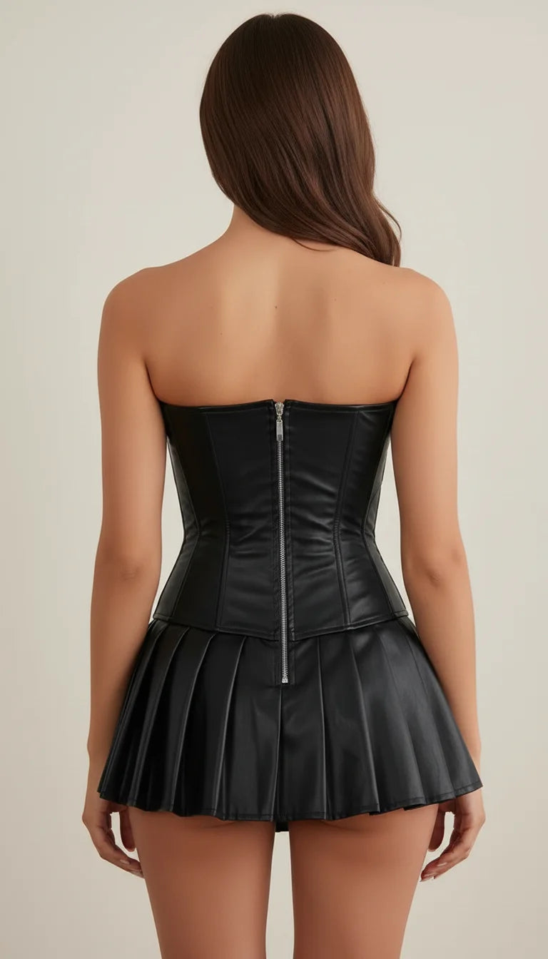 Robe Corset Simili Cuir Lacée Noire - Vue dos