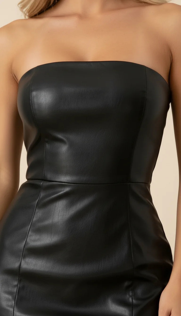 Robe Corset Simili Cuir Noir - Vue face