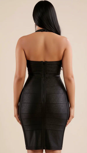 Robe Corset Simili Cuir Noir Scintillant - Vue dos
