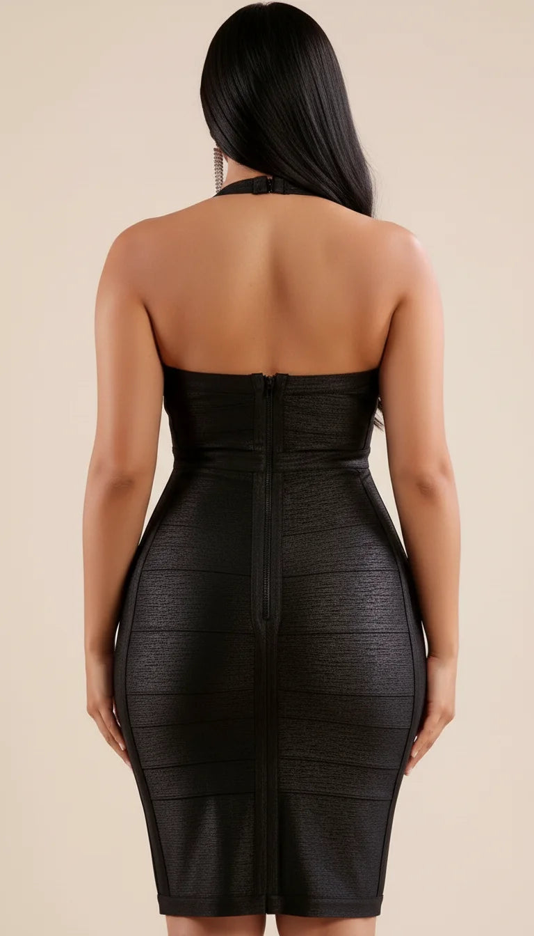 Robe Corset Simili Cuir Noir Scintillant - Vue dos