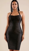 Robe Corset Simili Cuir Noir Scintillant