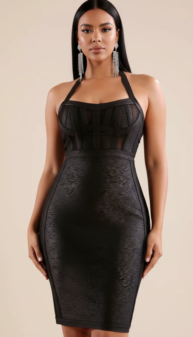 Robe Corset Simili Cuir Noir Scintillant